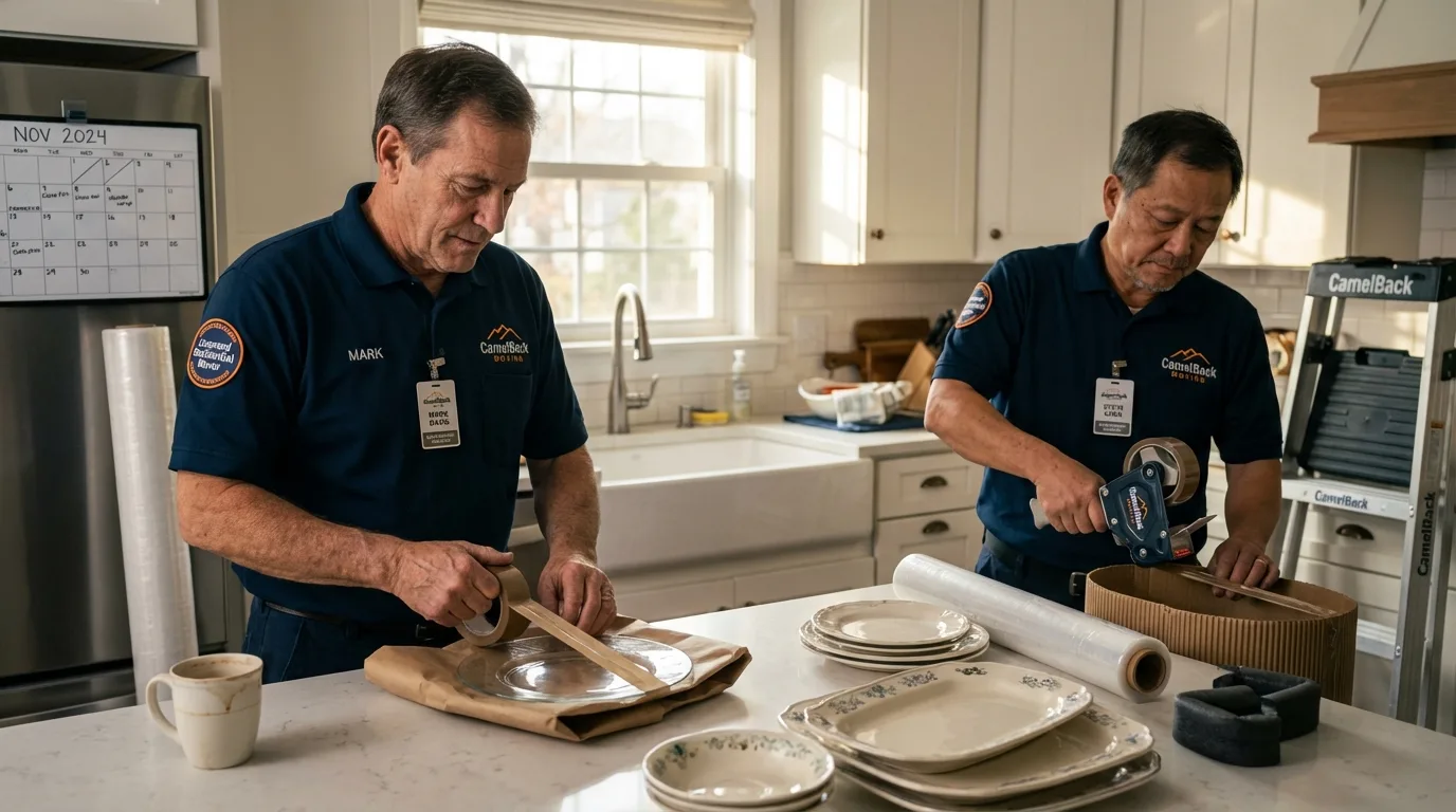 Professional crew packing kitchen dishware in Albany, TX